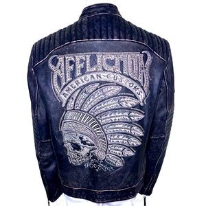 Affliction Black Label Limited Edition Leather Motorcycle Jacket - Size Large